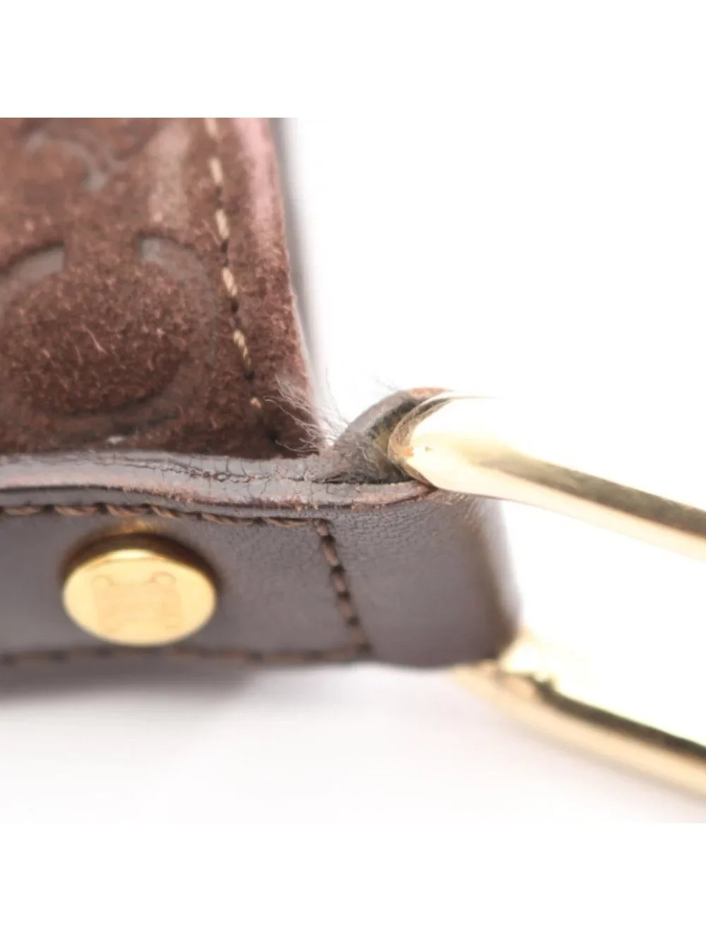 Celine Shoulder Bag C Blason Dark Brown Suede Leather